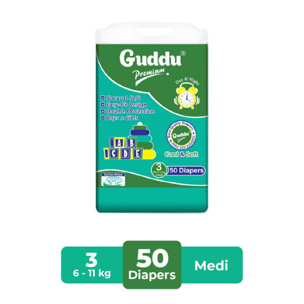 Guddu Diaper - 50 Pcs - Size Medium-3 (M)