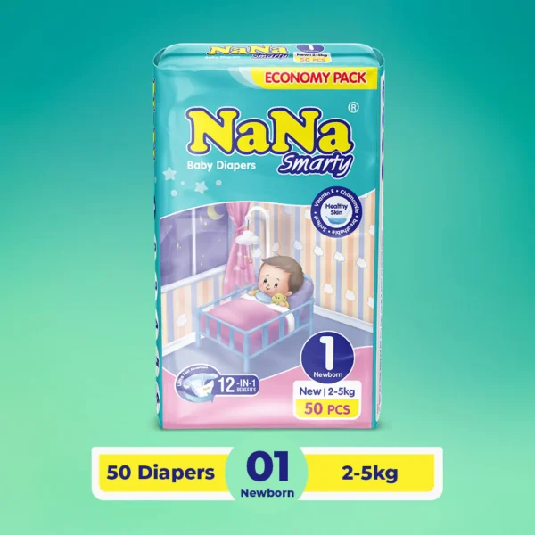 Nana Smarty Diaper | 50 Pcs Economy Pack | Size Newborn-1 (NB)