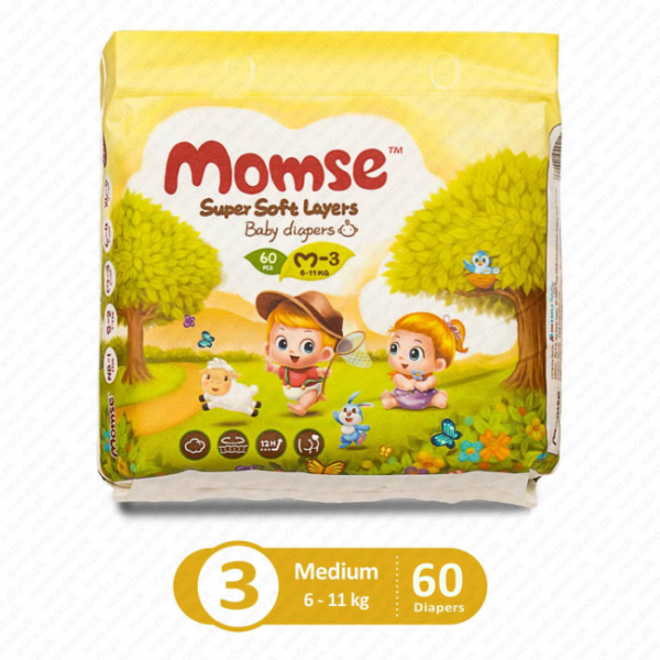 Momse Diaper Jumbo Pack Size Medium (3) - 60 Pcs