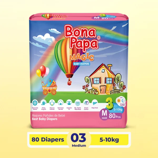 Bona Papa Magic Baby Diaper - 80 Pcs - Size 3-Medium