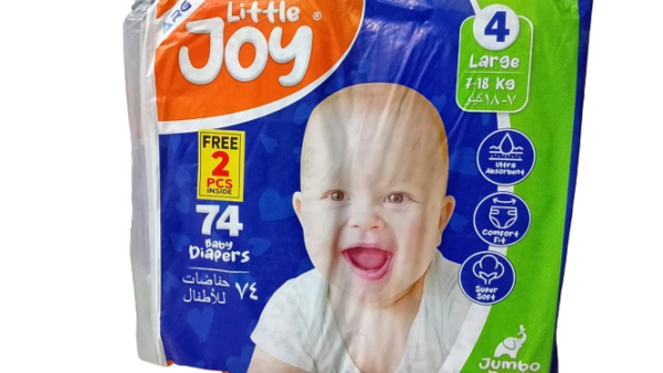 Little Joy Baby Diaper Jumbo Pack | Size 4-Large | 74 Pcs