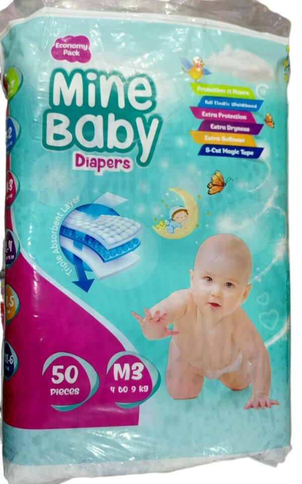 Mine Baby Diapers 50Pcs Budget Pack- Size Medium 3 - Image 2