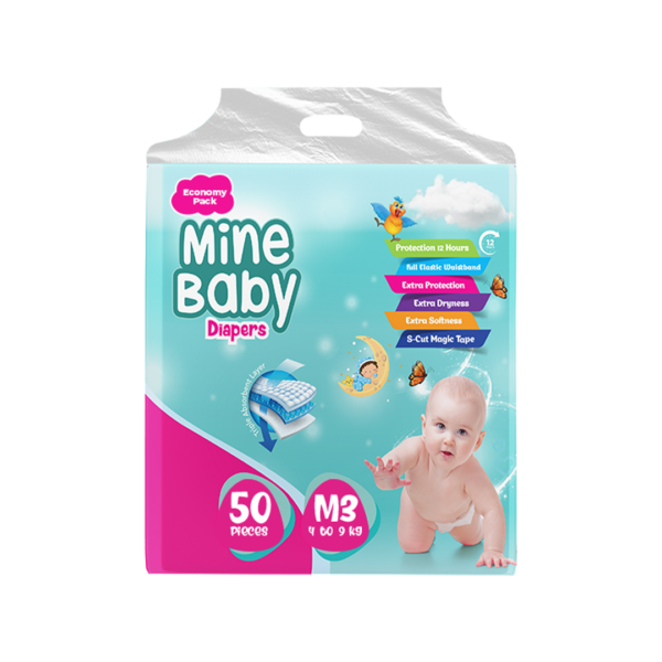 Mine Baby Diapers 50Pcs Budget Pack- Size Medium 3